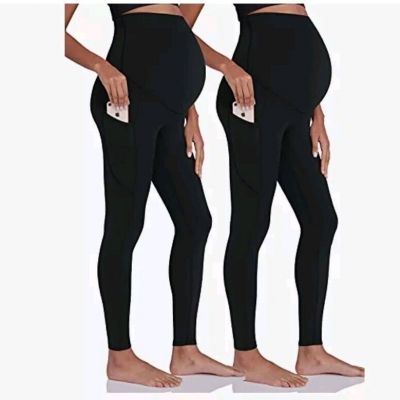 2 Pc Enerful Women's Maternity Workout Leggings Over The Belly Pregnancy (S)