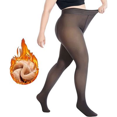 Plus Size Womens Thermal Lined Translucent Pantyhose Warm Fleece Tights Stocking