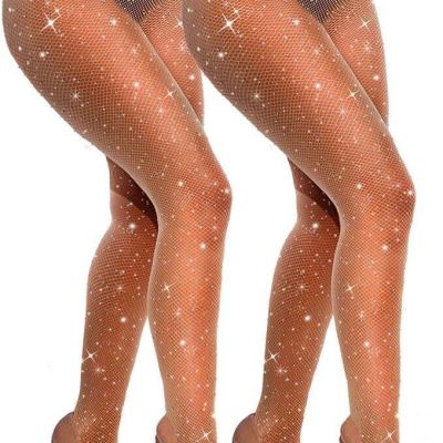 VEBZIN Sexy Sparkly Fishnets Stockings Jeweled High Waist Fishnet Tights for Wom
