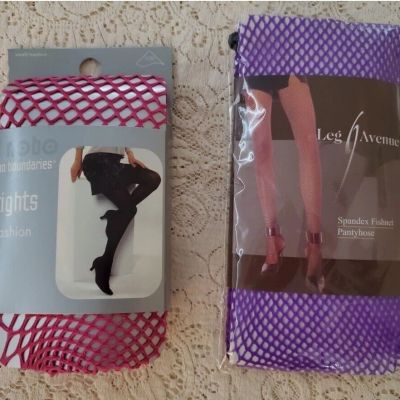 Lot Of 2 Fishnet Tights Stockings Pantyhose Pink Purple Leg Avenue Y2k 2000s vtg