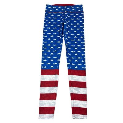 Women's Pelagic Leggings Workout Stretch Red White Blue Flag Patriotic Medium