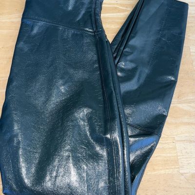 Auth SPANX Faux Patent Leather Liquid Gloss LEGGINGS-20301R-Deep Green-LARGE