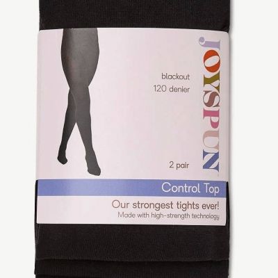 Joyspun Women's Black Blackout Nylon/Spandex Control Top Tights 2 Pair NEW