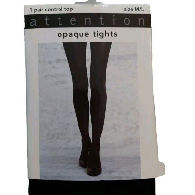 Attention Black Control Top Opaque Tights  1 Pair - Size M/L New Women's Hose