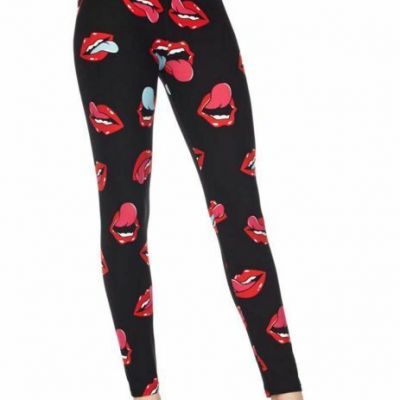 Extra Plus Kiss Lips Tongue Valentine Red Black Leggings Fits Size 16-20 NWT