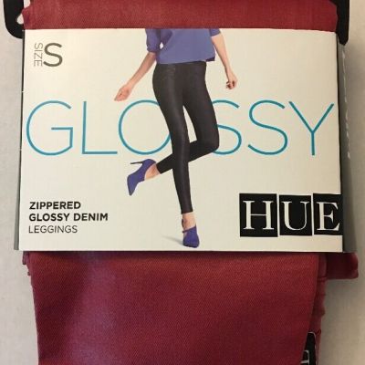 HUE 1 Pair Zippered Jeans Glossy Legging S DEEP RED U15571 NWT Denim