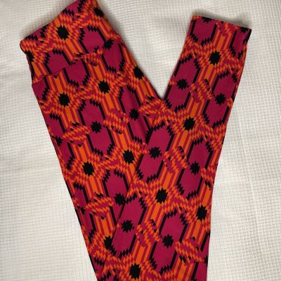 New Woman’s LuLaRoe Fuchsia Orange Black Geo Pattern Leggings OS