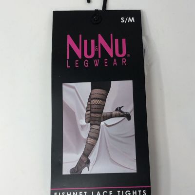 Nu & Nu Leg Wear Black Fishnet Lace Tights, S/M NEW