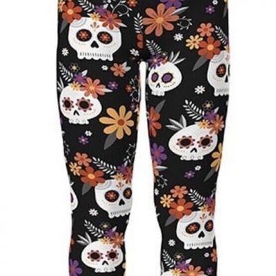 LuLaRoe Womens Leggings Size TC2 Halloween Sugar Skulls Floral Plus 18+ NWT