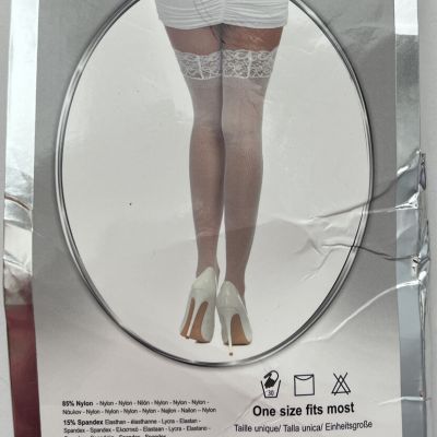 Dreamgirl White Sheer Thigh Highs with silicone Lace tops One Size sexy 005