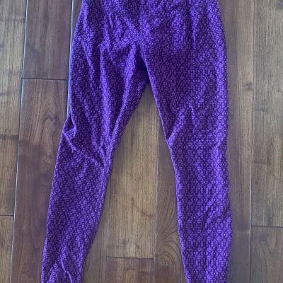 PrAna Plum Purple Jaquard Leggings Size M Geometric Pattern Yoga Loungewear