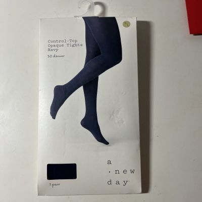 Women's 50D Opaque Tights - a New Day Navy M/L Control Top New Sealed Package