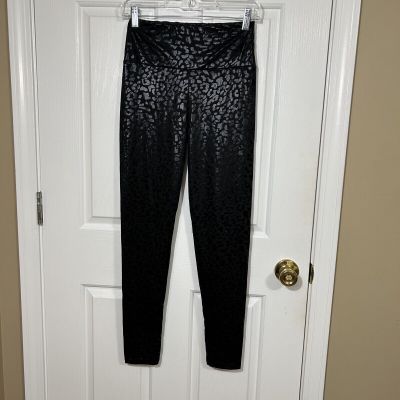 High Quality Black Shiny Leopard Textured Leggings Womens Size Small