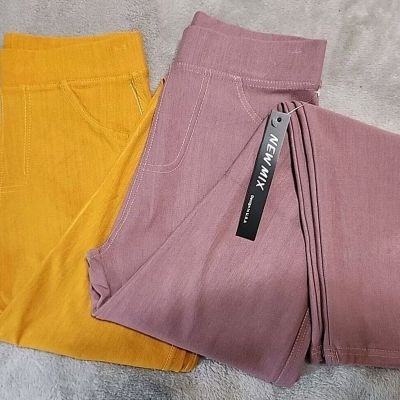 New Mix Set Of 2 Mauve & Mustard Colored Leggings Size OS New C73