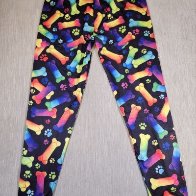 Black Colorful Dog Bones Stretch Leggings Workout Athletic Pants Size XXL NWOT