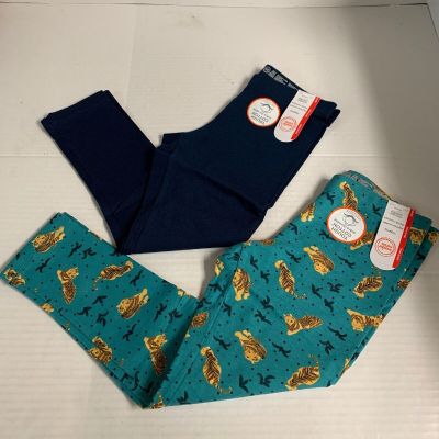 2 WonderNation Girls Leggings Size L(10-12) Plus Green Tigers And Solid Blue New