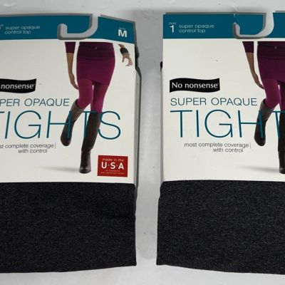 2 Pairs No nonsense HEATHER Super Opaque Control Top Tights With Smart Temp M