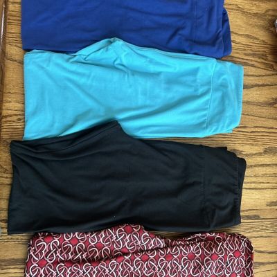 LuLaRoe Lot Leggings Womens One Size Blue/Teal/Black & Red Heart Stretch Pants