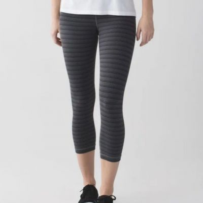 Lululemon Wunder Under Crop II Textured Stripe Slate Deep Coal Leggings Size 4