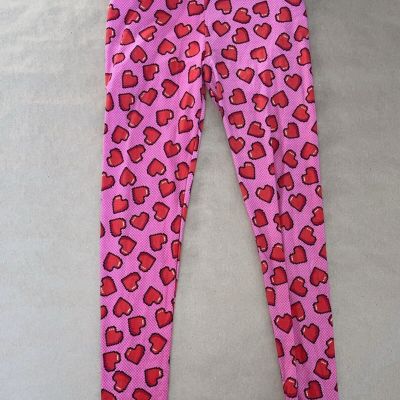 lularoe leggings women's one size pink red pixel hearts print Valentine's Day