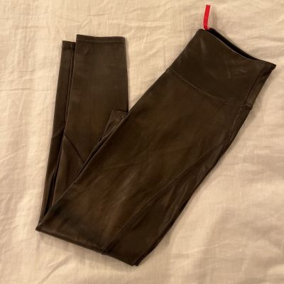NEW SPANX Faux Leather Leggings Tummy Control Bronze Large NWOT