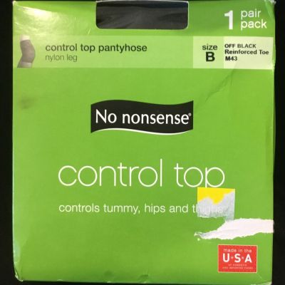 No Nonsense Control Top B Off Black Reinforced Toe Pantyhose M43 New