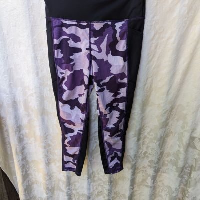 LuLaRoe Rise Workout Leggings Women's Purple Camo Pockets Size Large NWOT
