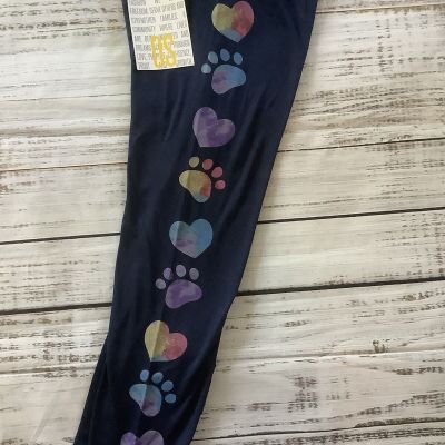 NWT LuLaRoe OS One Size Leggings - Solid Blue With Paw/Heart Print