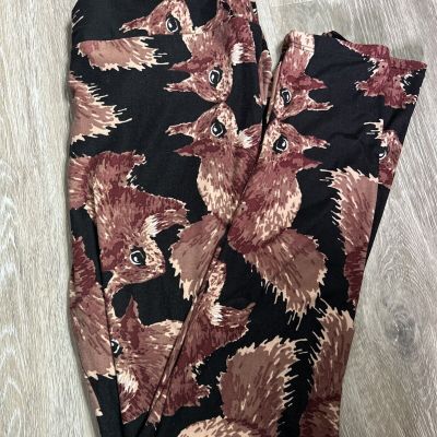 Lularoe Leggings Brown SQUIRRELS On Black Background Tall & Curvy