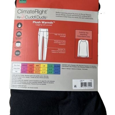 ClimateRight by Cuddl Duds Women Plush Warmth High Rise Fashion Leggings XL $35