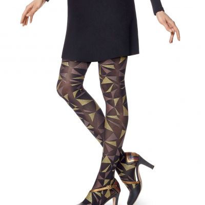HUE Womens Geo Glitter Printed Tights Color Gold Size Small/Medium