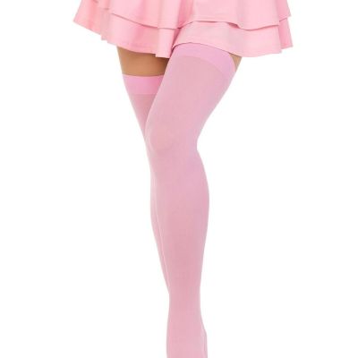 Leg Avenue Opaque Nylon Thigh Highs - One Size - Pink