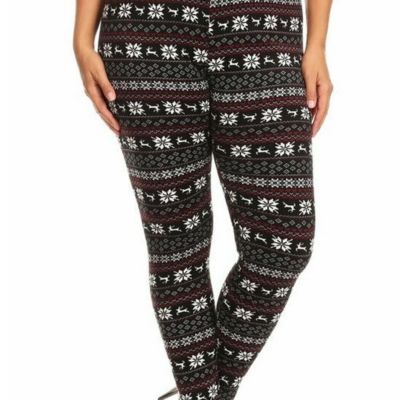 Size 3XL Fits 22-24 Plus Size Women Reindeer & Snowflakes Fur Lined Leggings