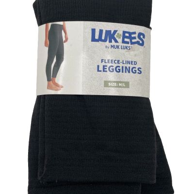 Muk Luks Lukees Fleece-Lined Leggings Size M/L Black Brand New