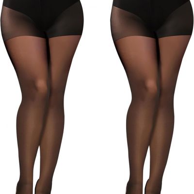 2 Pairs Sheer Black Tights for Women -20D High Waist women's Pantyhose,Plus Size