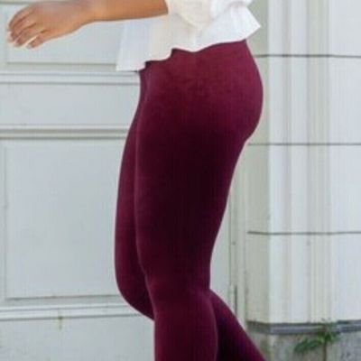 SPANX Shiny Velvet High Waisted LEGGINGS-Rich Burgundy #2070-Size Small