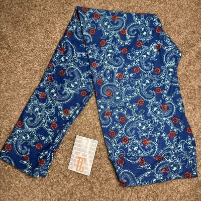 LuLaRoe Womens Leggings Size TC Light Blue Paisley Floral Tall Curvy