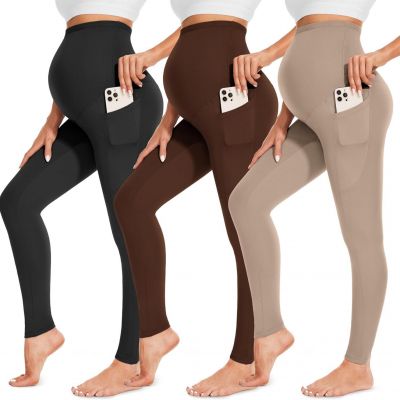 FULLSOFT 3 Pack Women’s Maternity Leggings Over The Belly-High Waisted Workout P