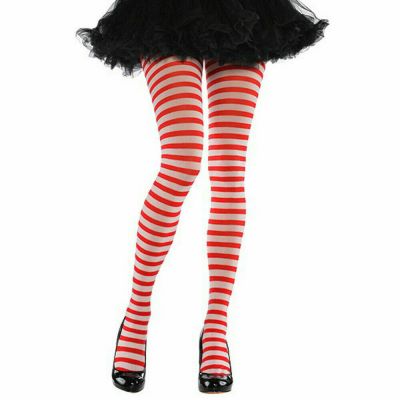 Candy Stripe Red White Tights Opaque Striped Nylon One Size Stockings Hosiery