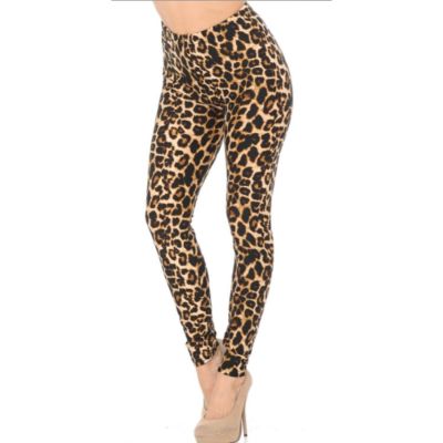 Women's Plus Size High Waisted Leggings, Leopard Print Stretchy Women Pants