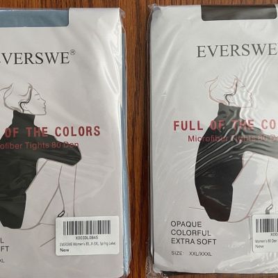 2 EVERSWE New Women's 80 Den Opaque Extra Soft Tights 2XL-3XL Coffee/Spring Lake