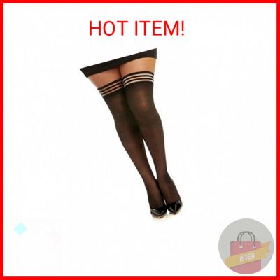 Plus Size Striped Elastic Sheer Thigh High Stockings Stay Up Hosiery
