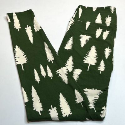 NEW Lularoe OS Leggings GREEN Park Camping PINE TREE Evergreen Forest Christmas