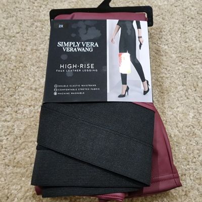 Simply Vera VeraWang High Rise Faux Leather Legging Windsor Wine Size 2X NEW