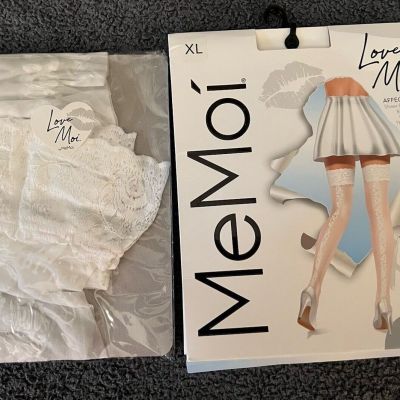 MeMoi Affection Sheer Italian Style Baroque Thigh High Stockings, XL, Bianco $24