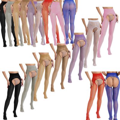 US Women's Oil Pantyhose High Waist Footed Stockings Tummy Control Sheer Tights