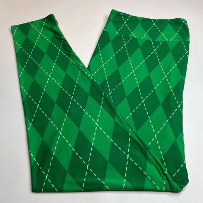 NEW LuLaRoe TC2 Leggings GREEN WHITE Plaid HALLOWEEN ARGYLE Christmas Diamond