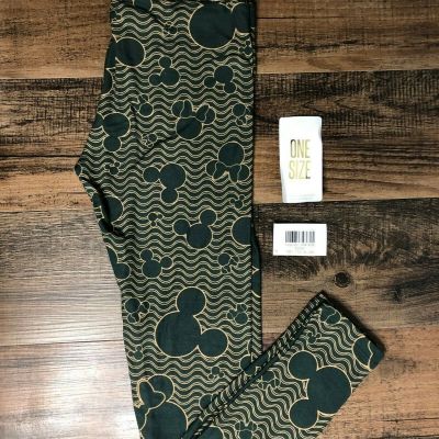 LulaRoe Disney Leggings Mickey Minnie Mouse Wave Green Style One Size NWT 201061