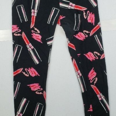 Lularoe Leggings Lipstick Pattern Black Womens One Size