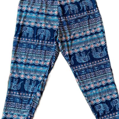 Serra Women's Size XL Teak & Navy Elephant Print Capris